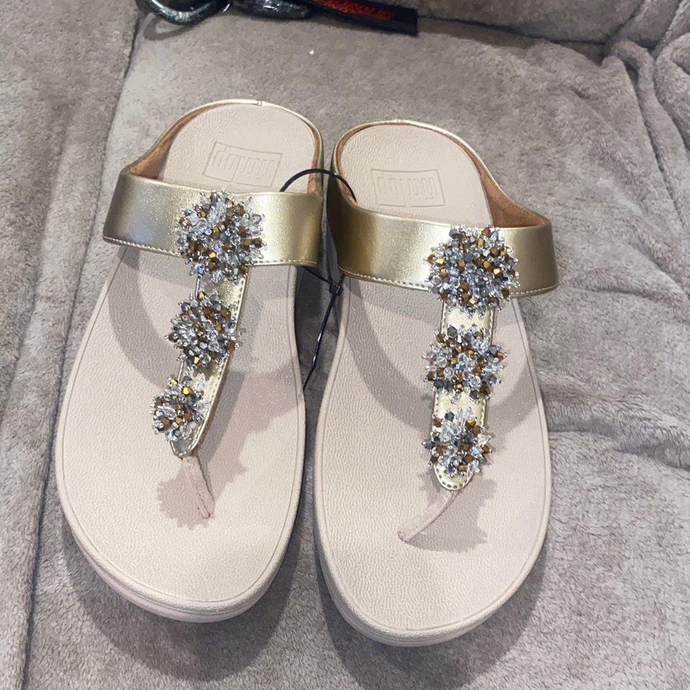 Fitflop Gold Sandals with Crystal Accents